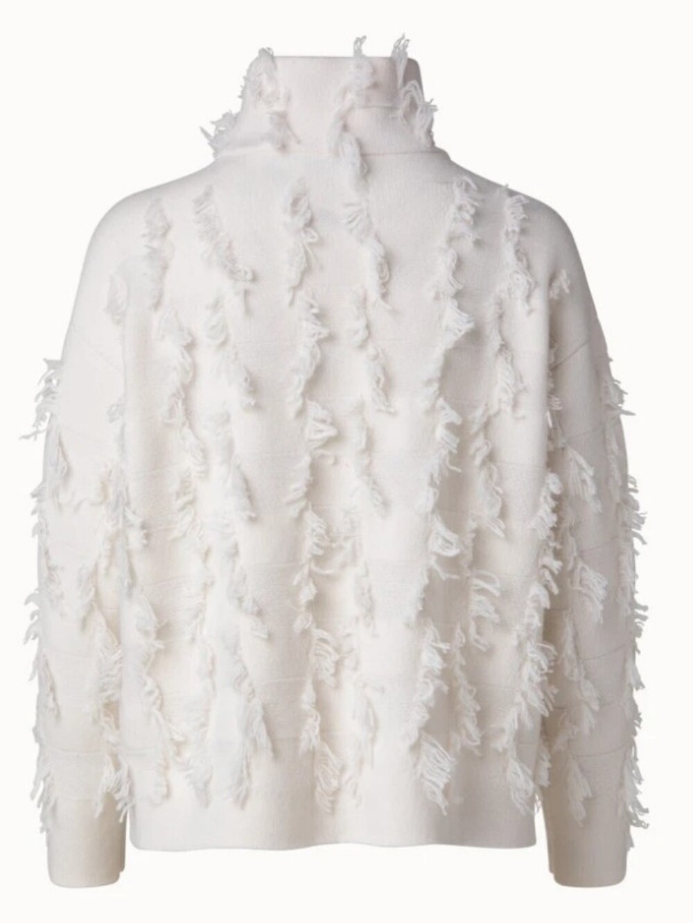 Akris $1990 100% Cashmere Square Fringe Jacquard Sweater Ecru